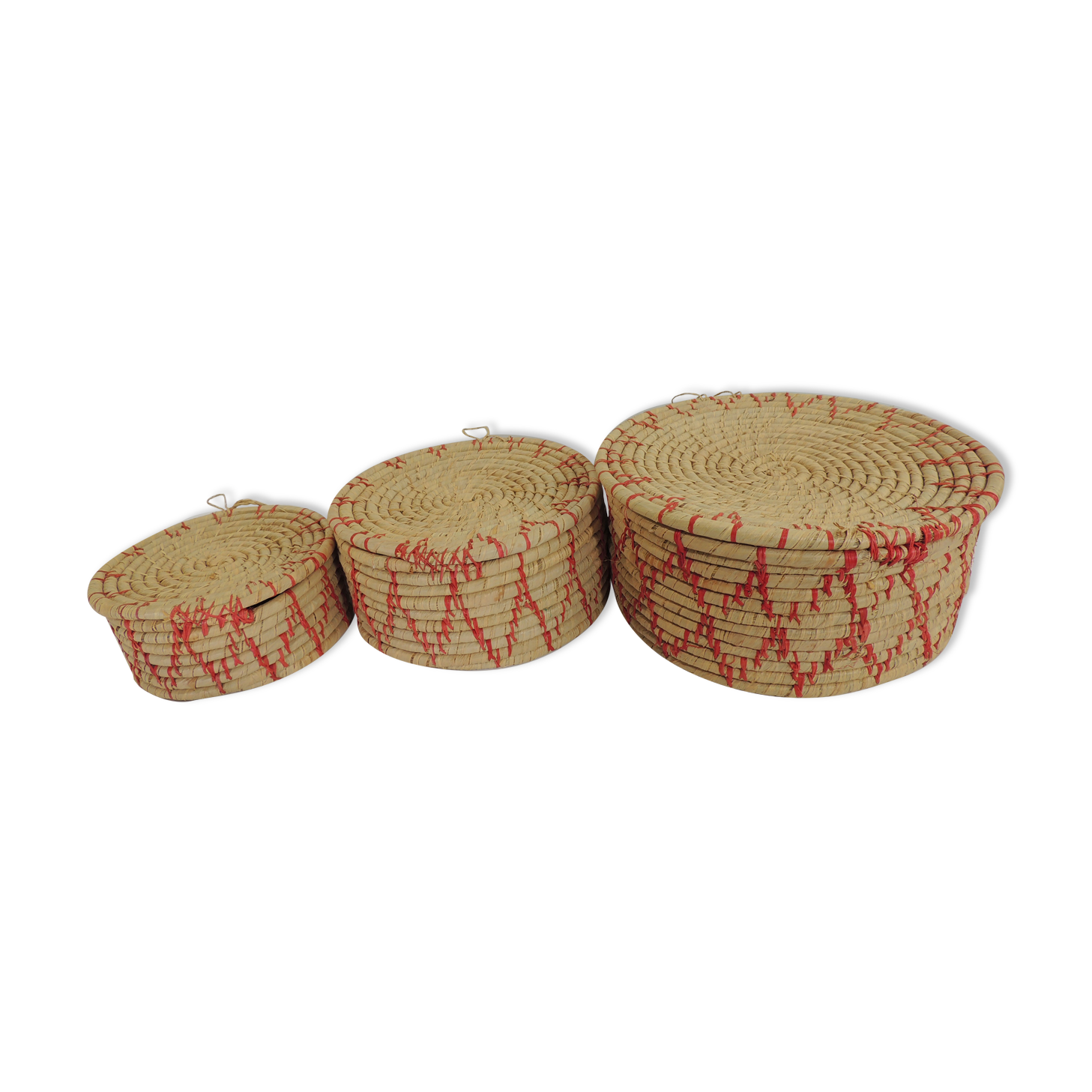 Set of three african raffia basket