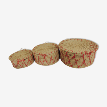 Set of three african raffia basket