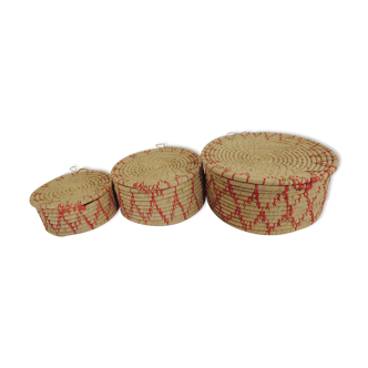 Set of three african raffia basket