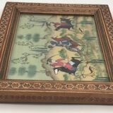 Ancient Indo-Persian painting with wooden mosaic frame