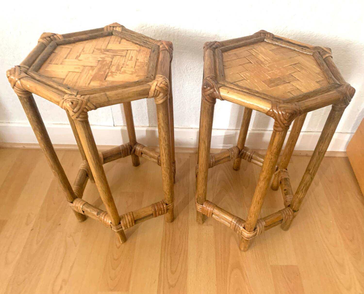Pair of rattan bedside tables