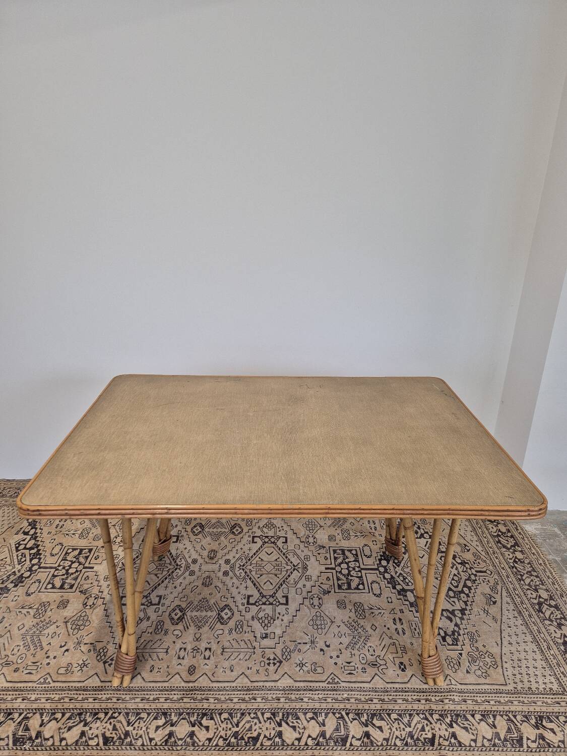 Rattan compass leg dining table, 1950s