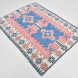 5x6 Blue & Pink Vintage Rug, Handmade Wool Turkish Rug, 141x184Cm