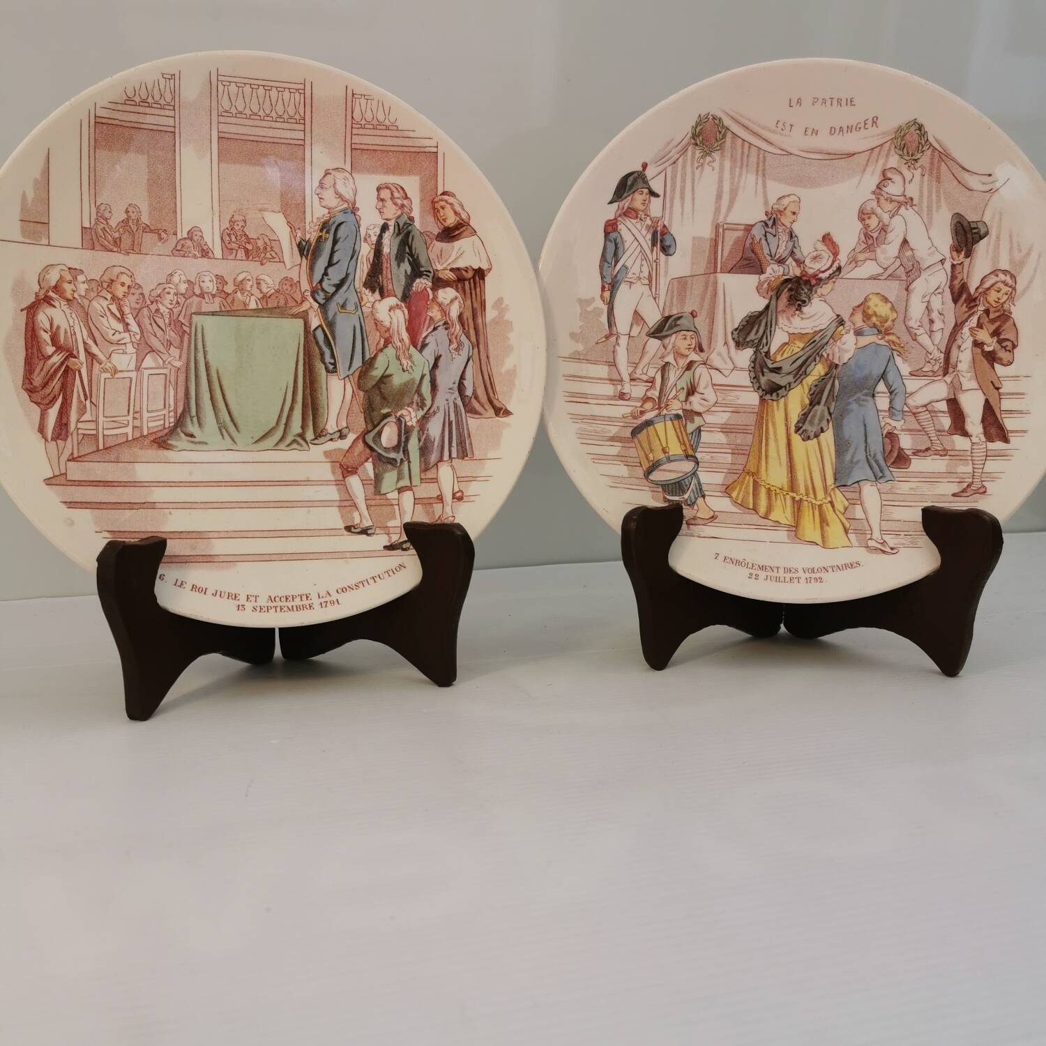 Pair of French Revolution Theme plates from the Sarreguemines Manufacture Late 19th century
