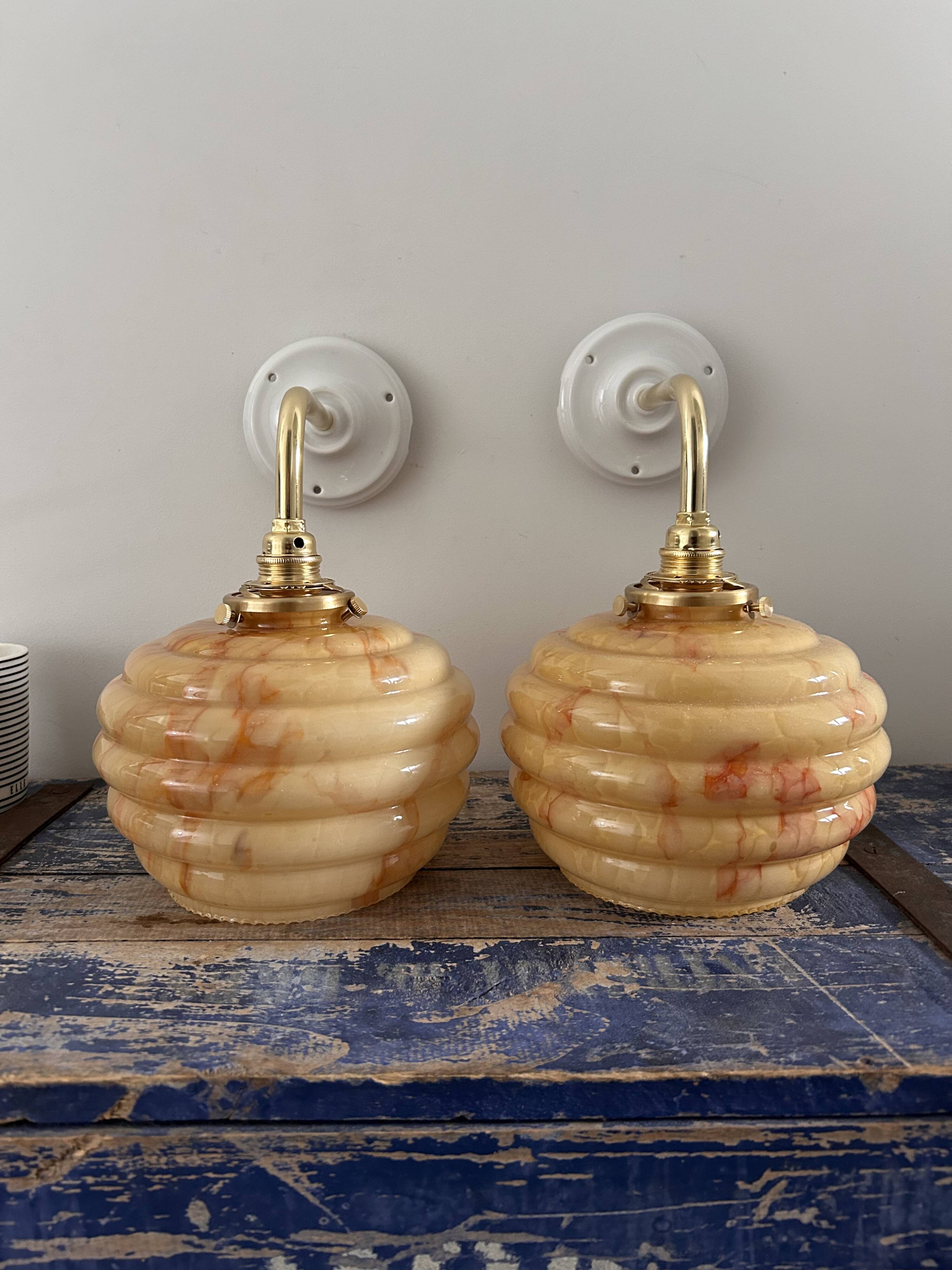 Pair of Art Deco globe wall lights