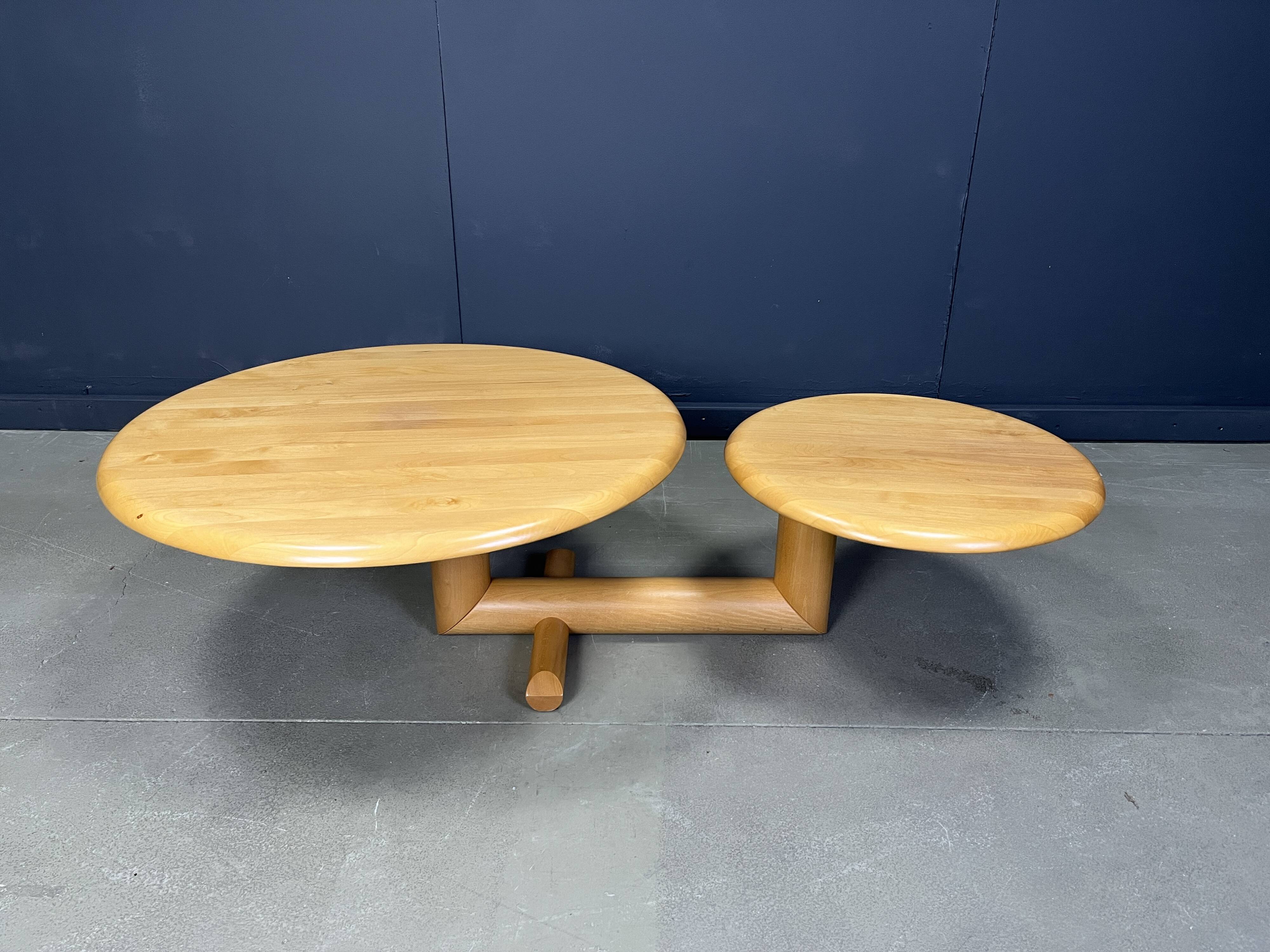 Two tier wooden pivoting top coffee table by roche Bobois, 1980s