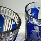 Bohemian crystal, set of 2 cobalt blue cut double glasses, ca 1900