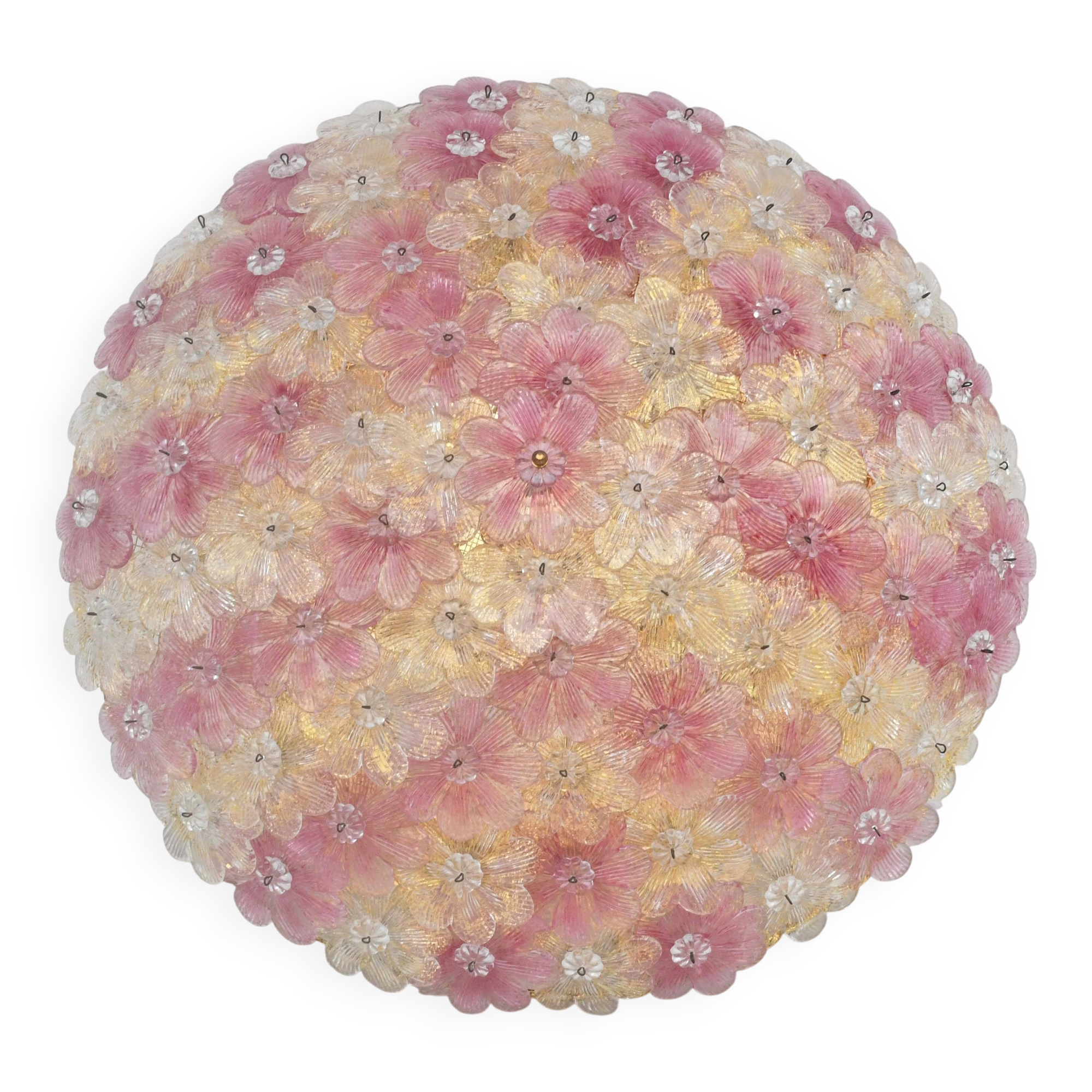 Amazing Pink and Gold Large Size Murano Ceiling Light Flower by Seguso