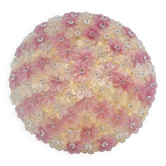 Amazing Pink and Gold Large Size Murano Ceiling Light Flower by Seguso