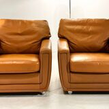 Pair of cognac leather armchairs 1970