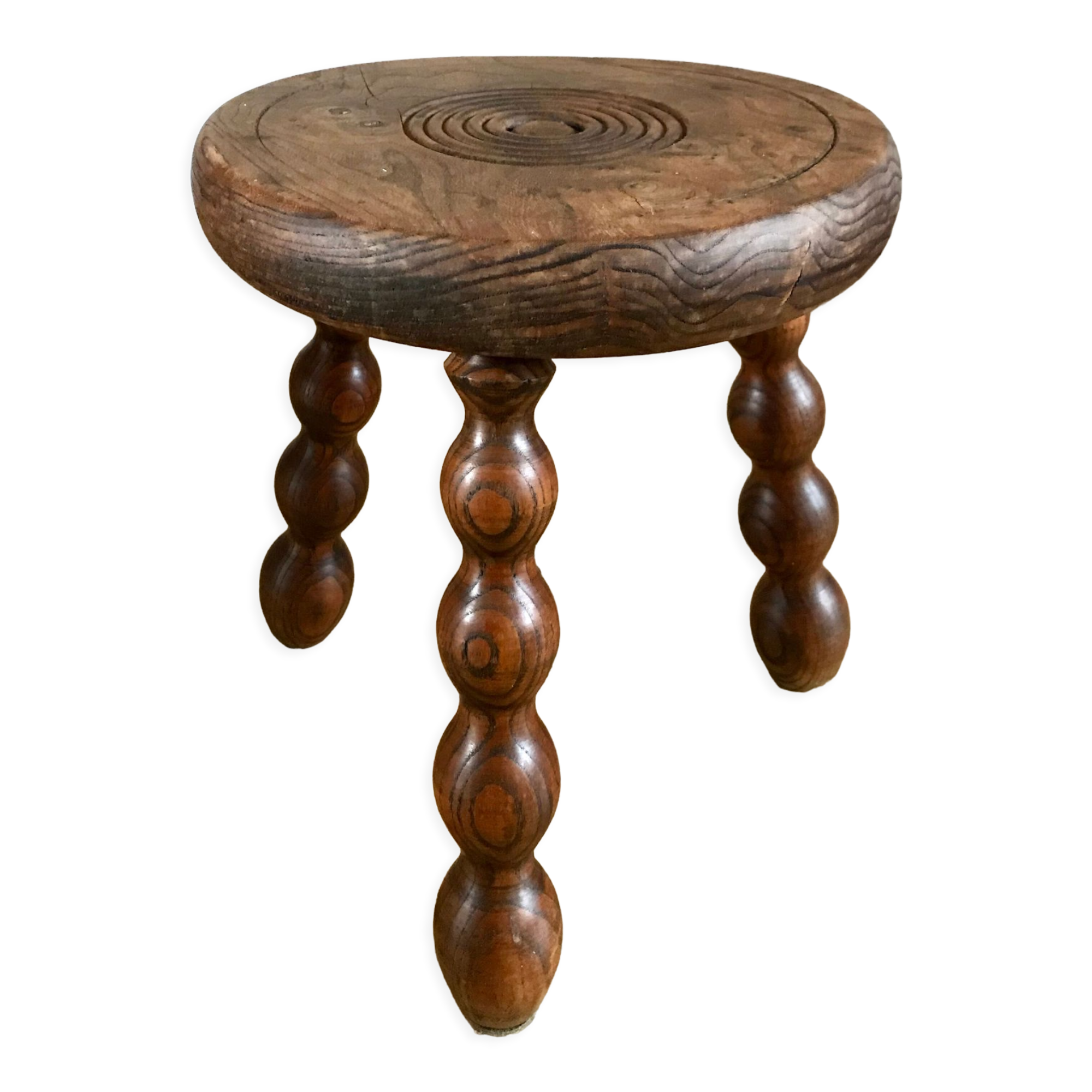 Low wooden stool turned solid 70s
