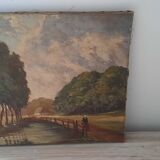 Old oil painting countryside scene