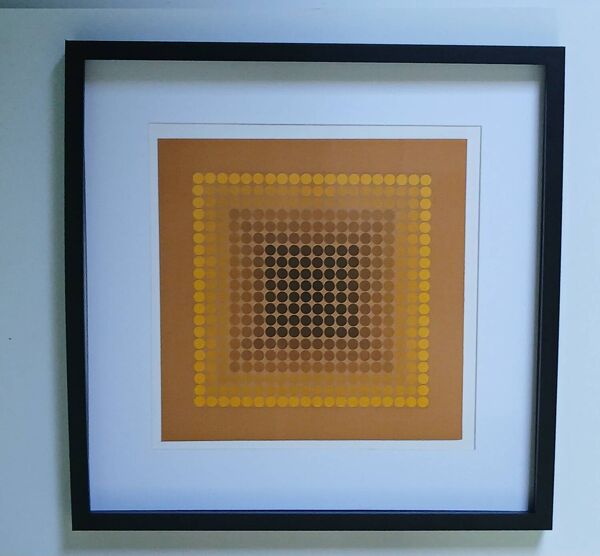 Tableau Vintage Art Optique - Victor Vasarely CTA-102 Cadre 40x40cm