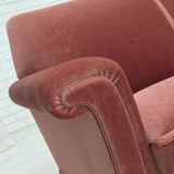 1970s, Danish 3-seater sofa, salmon pink furniture velour, beech wood.