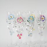 Set of 10 hand-painted champagne flutes with embossed flowers