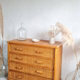Vintage rattan chest of drawers circa 70s