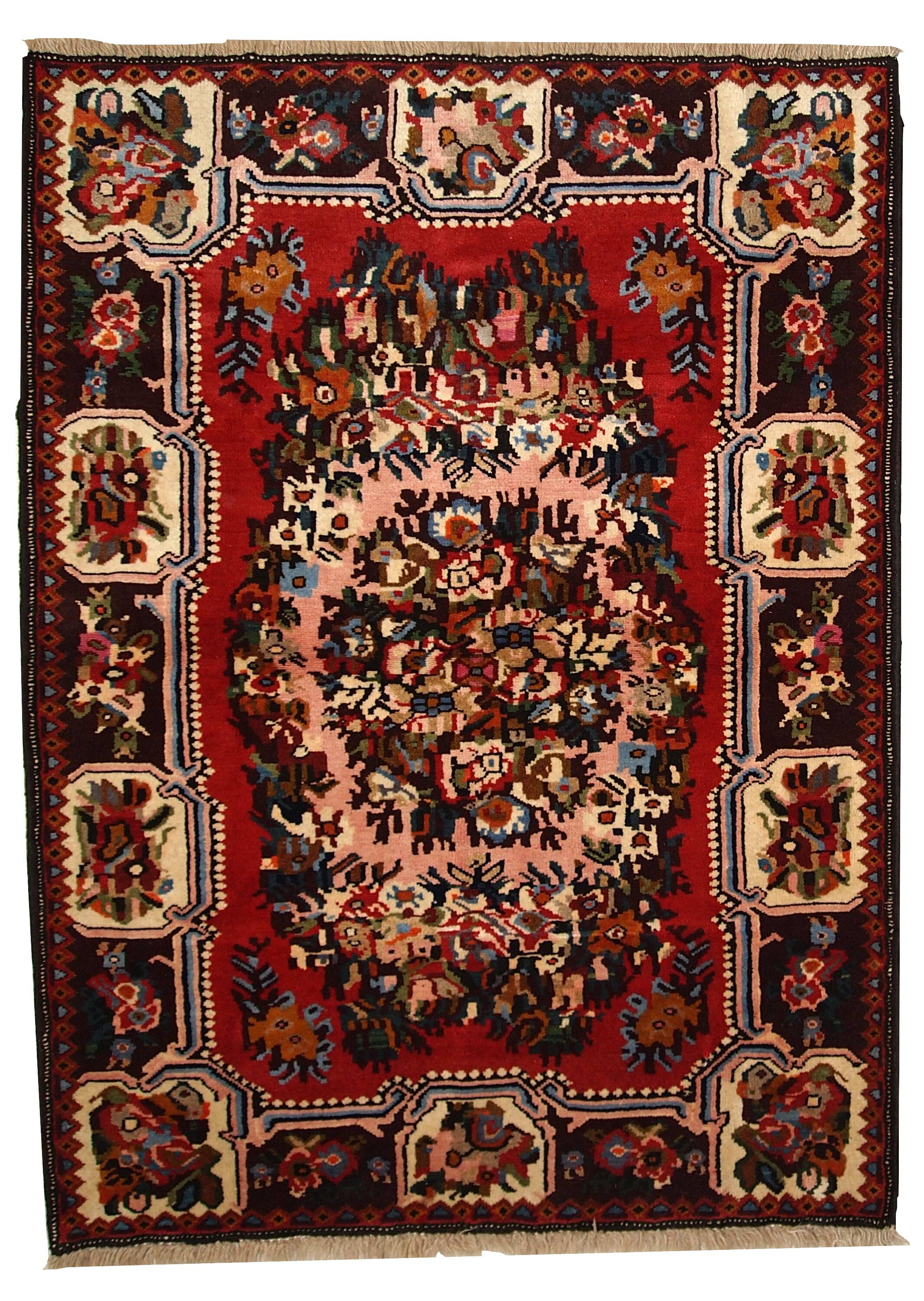 Tapis vintage fait main Bakhtiari persan 114cm x 152cm (1970s)