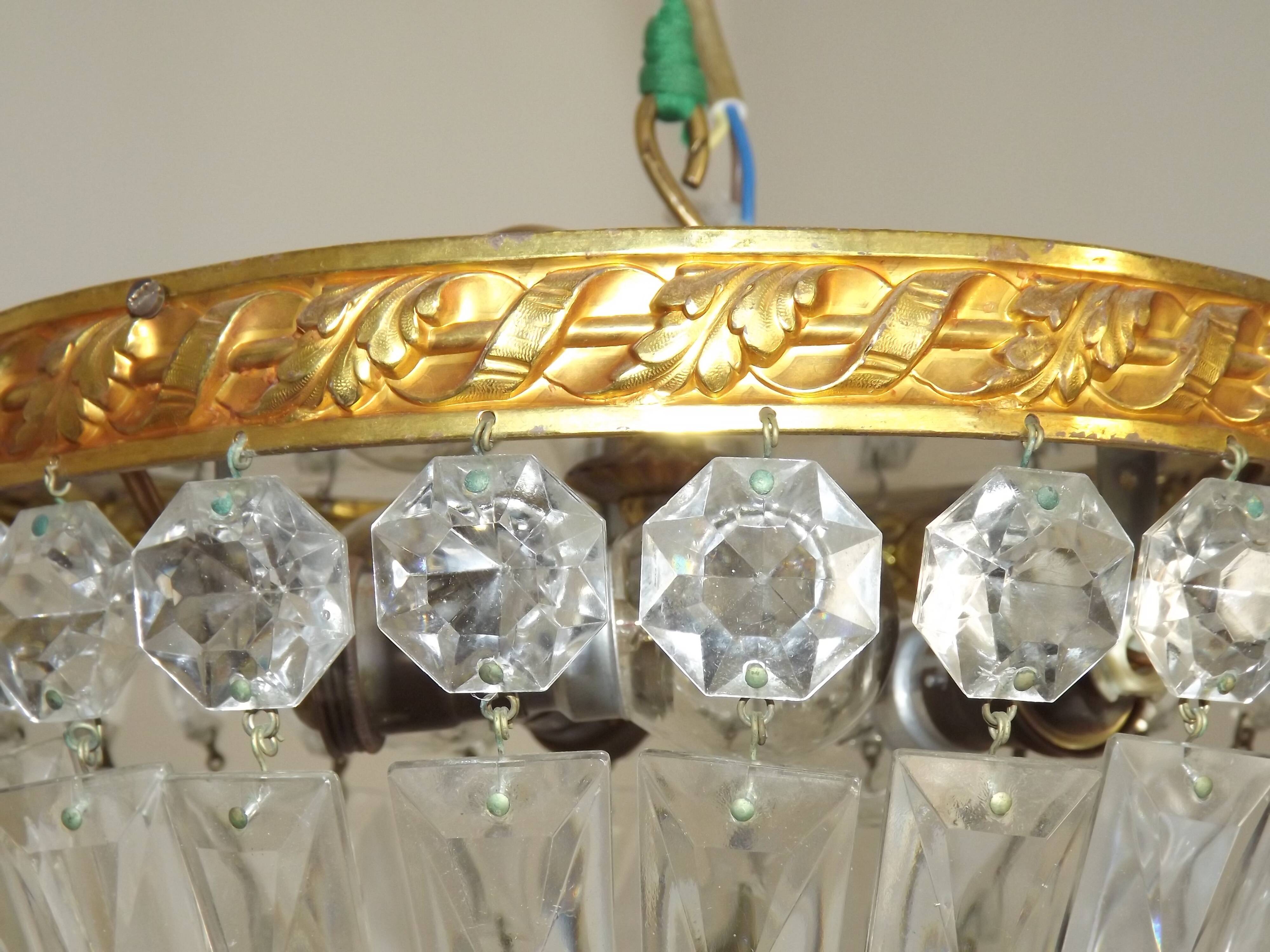 French Mid-Century Bronze and Crystal Bag Light – Flush Mount 5202