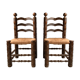 Pair of solid wooden chairs and mulched seat