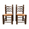Paire de chaises en bois massif et assise paillée