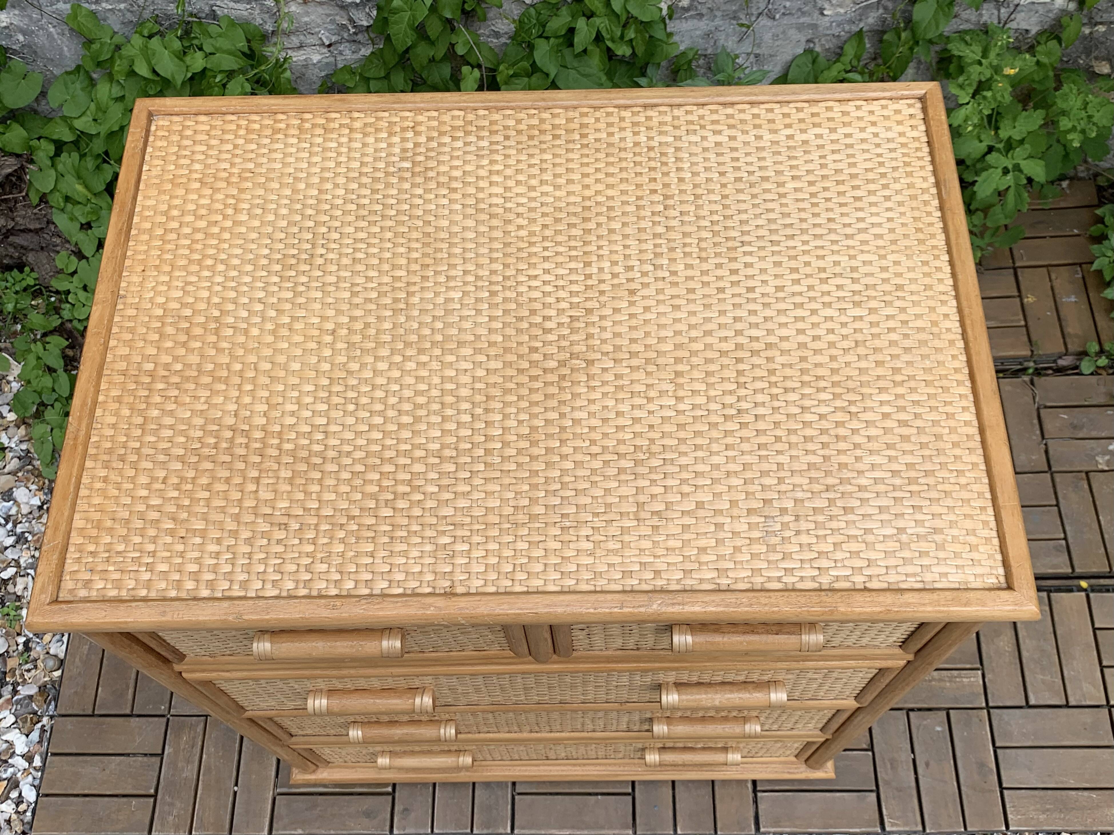 Vintage rattan and woven wicker chest of drawers 1970