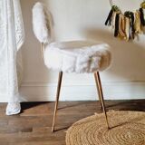 Chaise moumoute blanche doré style Pelfran
