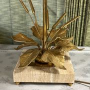 Bronze and travertine water lily lamp attributed to Maison Charles, circa 1970.