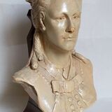 Bust of a woman "the elegant"XIXth in painted plaster signed on its solid wood base