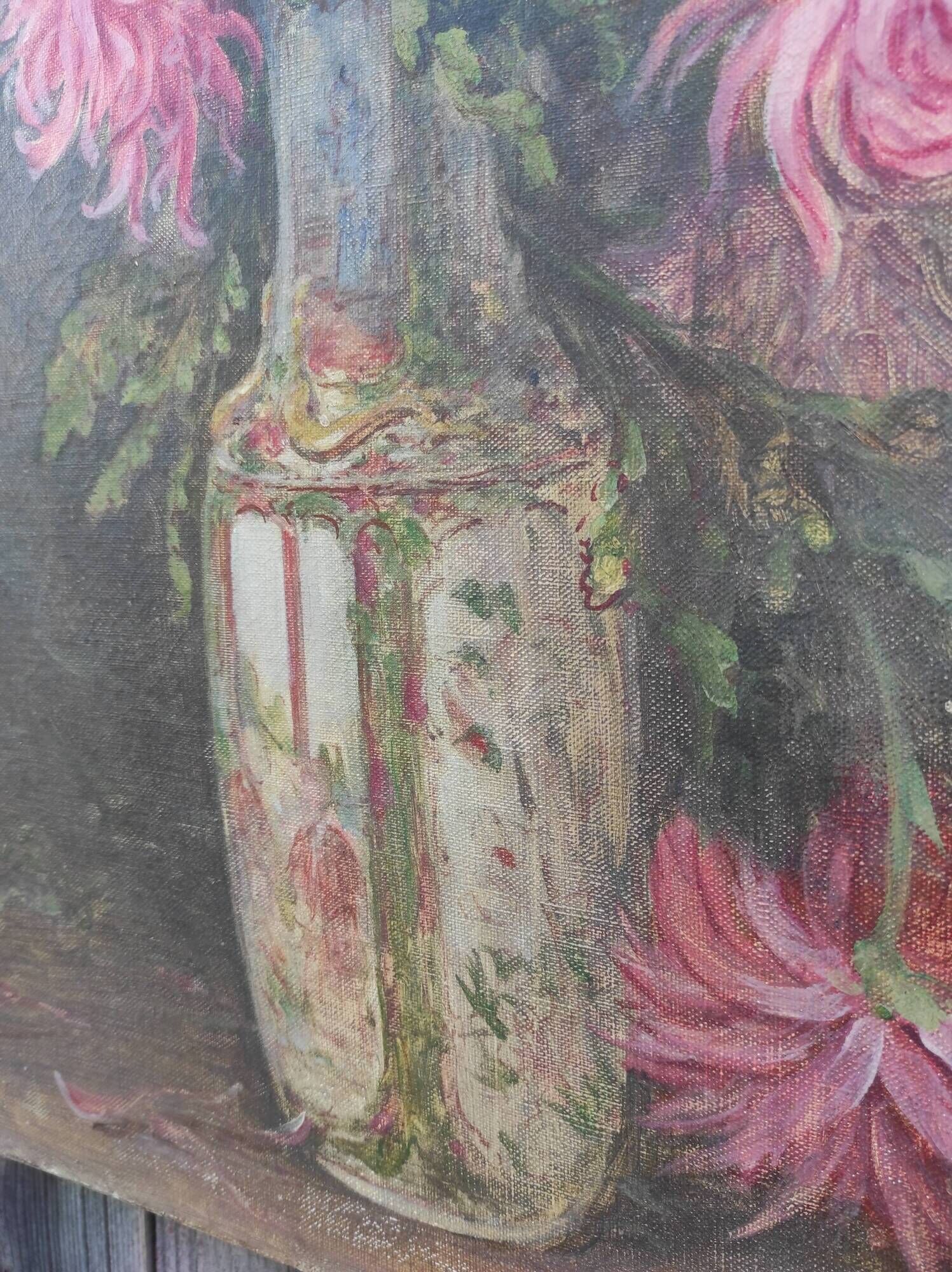 French Vintage signed oil painting of flowers