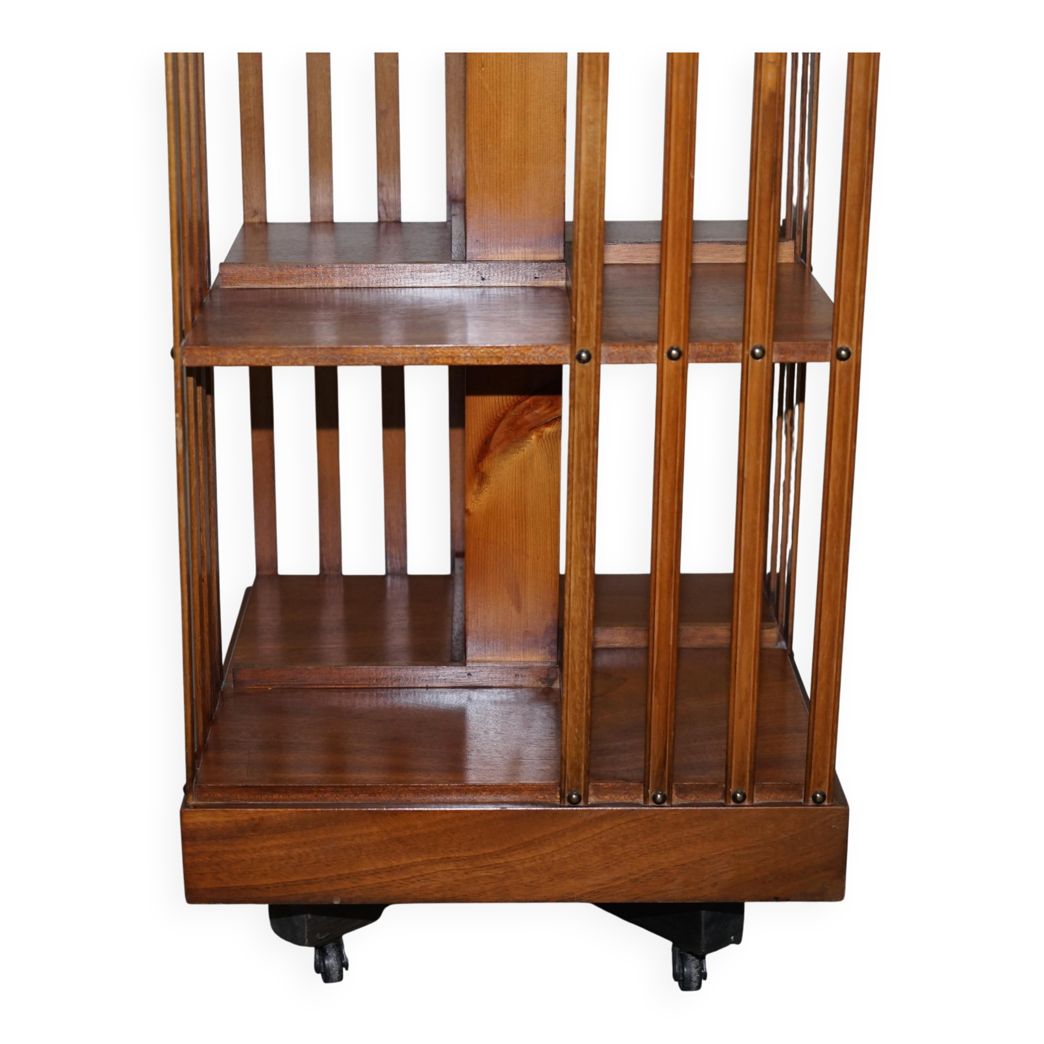 Edwardian revolving library in burl walnut with Sheraton inlay circa 1900