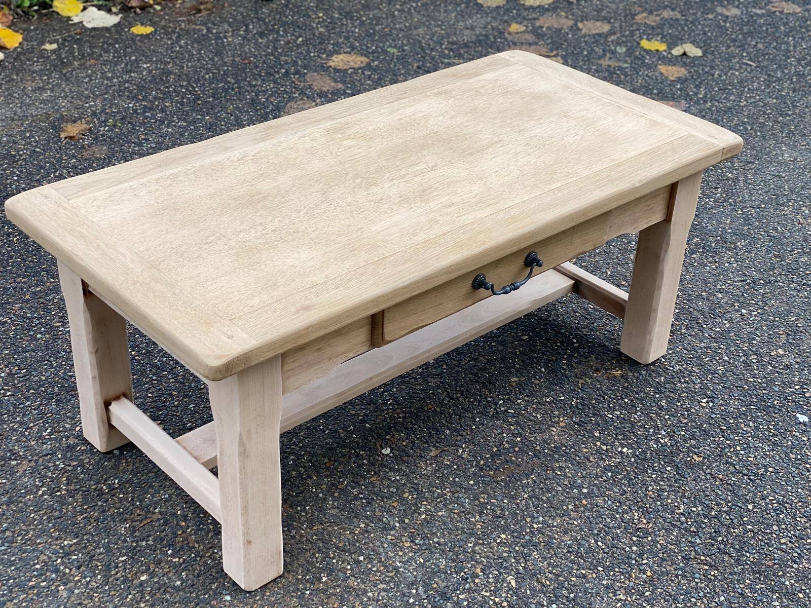 Renovated oak monastery farmhouse coffee table with drawer