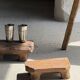 Small stool, teak footrest with short cut corners.