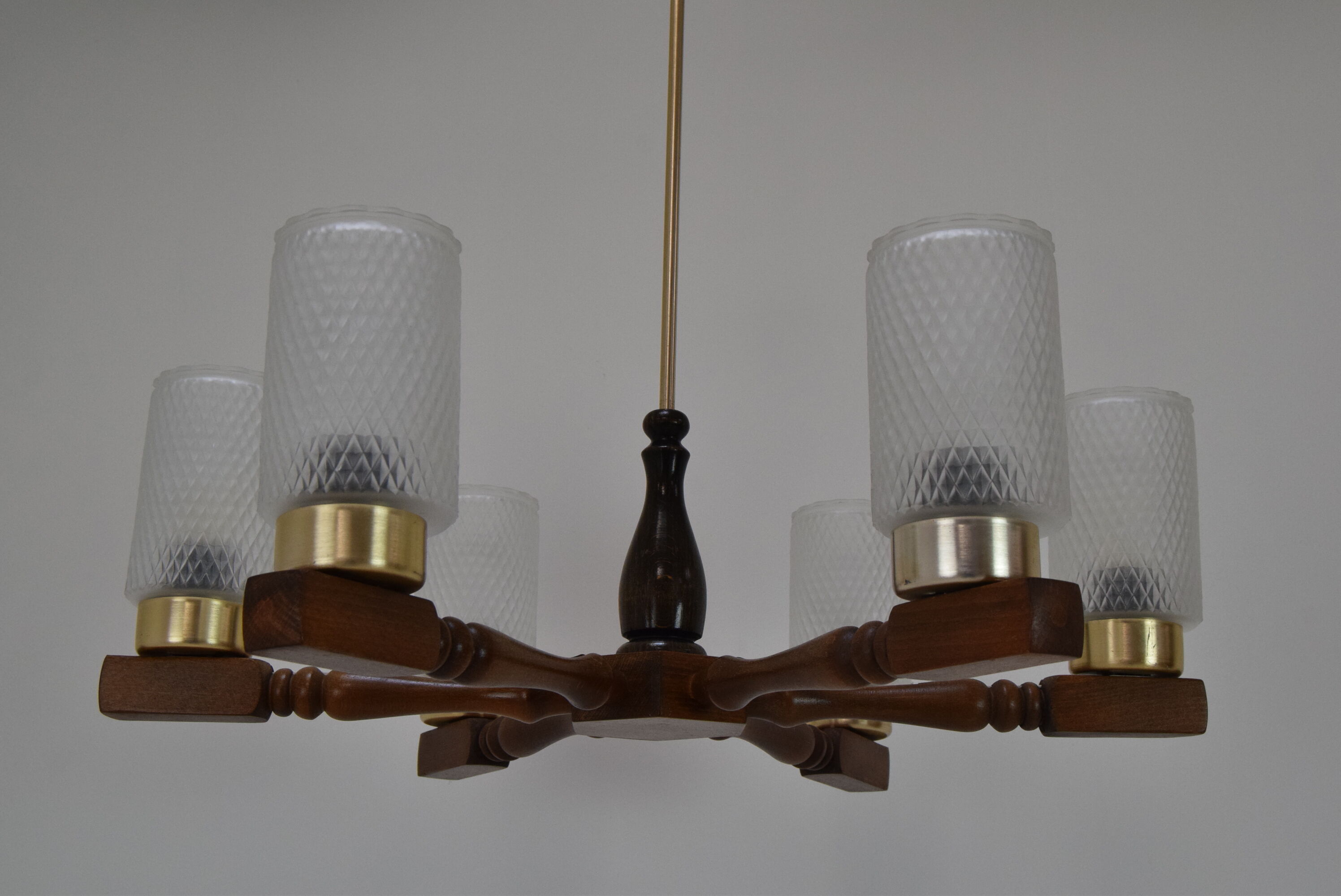 Mid-century wood chandelier  by Inva Litomerice,1970's