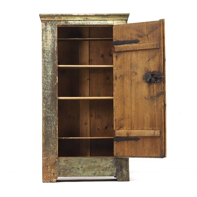 Rustic Weathered Primitive Farmhouse Folk Art Painted Bridal Cabinet