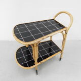Bamboo serving trolley on castors