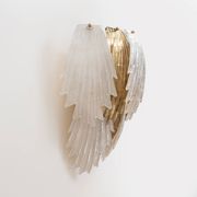 Italian Art Deco Style Murano Glass and Brass Leaf Wall Sconces, Pair