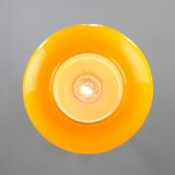 Lampe à suspension italienne du milieu du siècle en verre jaune et laiton