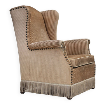 1970s, Danish design, armchair in corduroy, ash wood, original condition.
