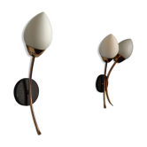 Pair of brass and opaline wall lamps from the 60s Arlus Lunel