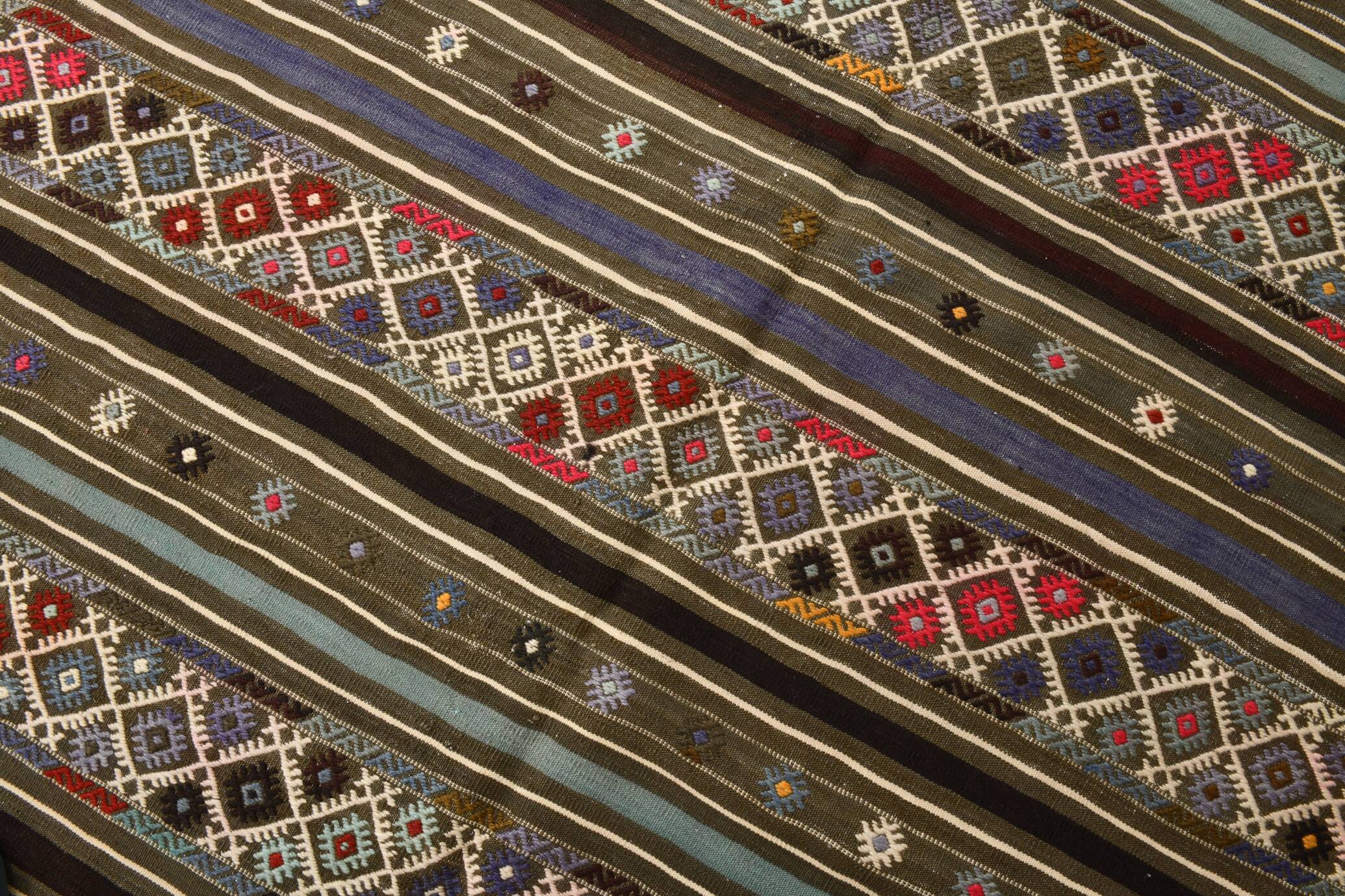 Turkish Colorful Persian Kilim Rug, Wool Area Rug, 141x240