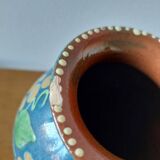 Pair of Primavera vases in blue ceramic with plant decoration 1920-1930