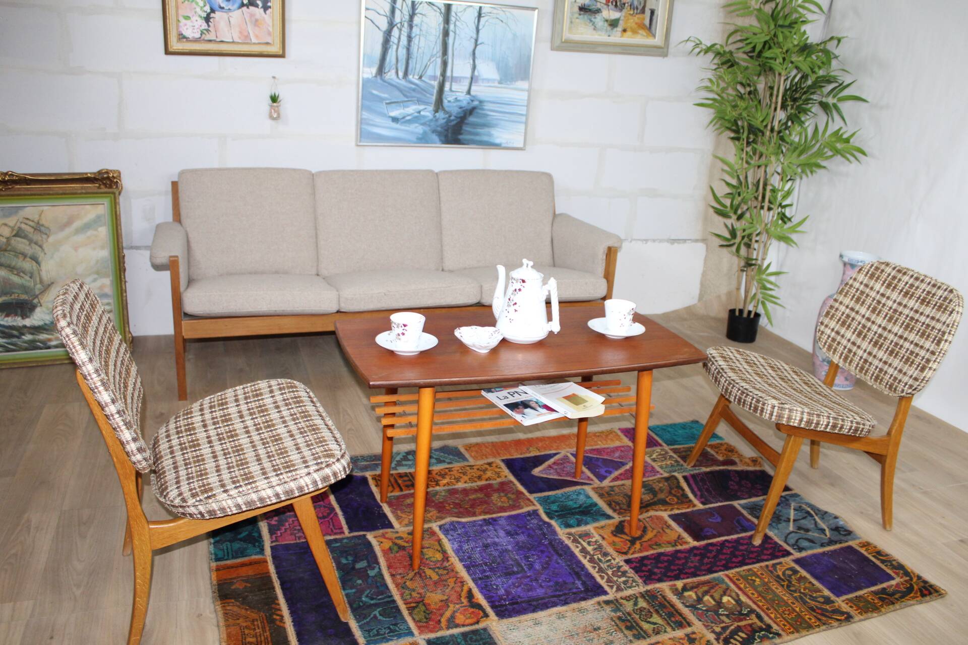 Pair of lounge armchairs in Scottish fabric 1950s Sweden