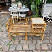 1960s beige rattan and cotton bench