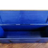 Coffre malle - banc en bois massif bleu Majorelle & laiton doré