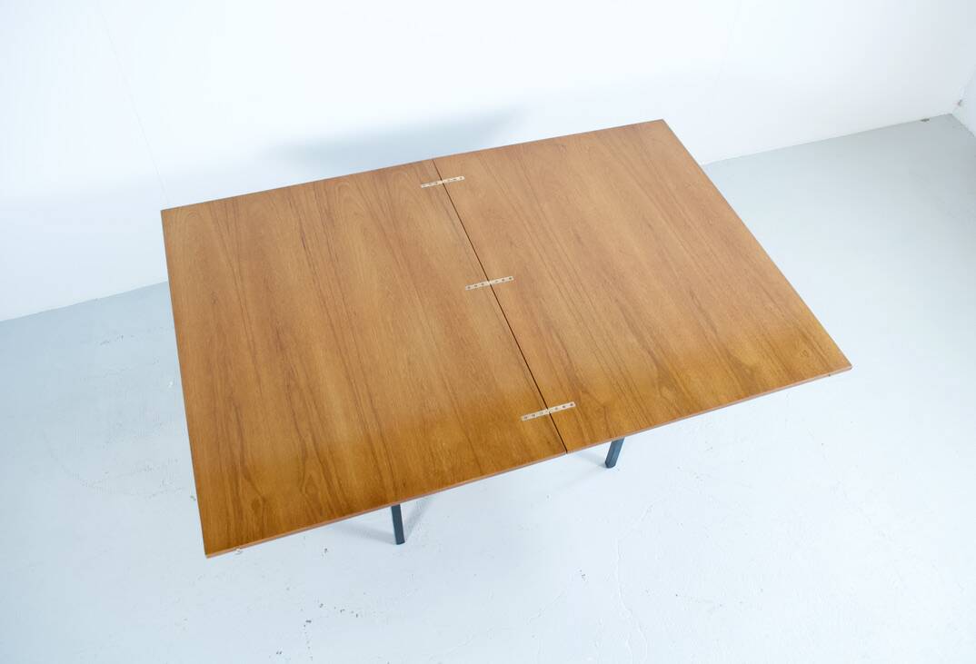 Transformable table teak and steel 1950's french manufacture