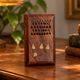 Vintage folding cigarette case in carved wood – golden floral decoration – oriental style