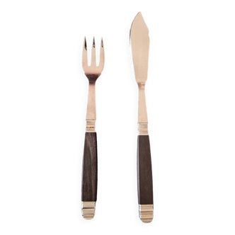Mid 20th Century Antique Stainless Steel and Wood Fish Cutlery Set