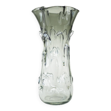 Vase gris, verre de Murano, années 1960, fabriqué en Italie