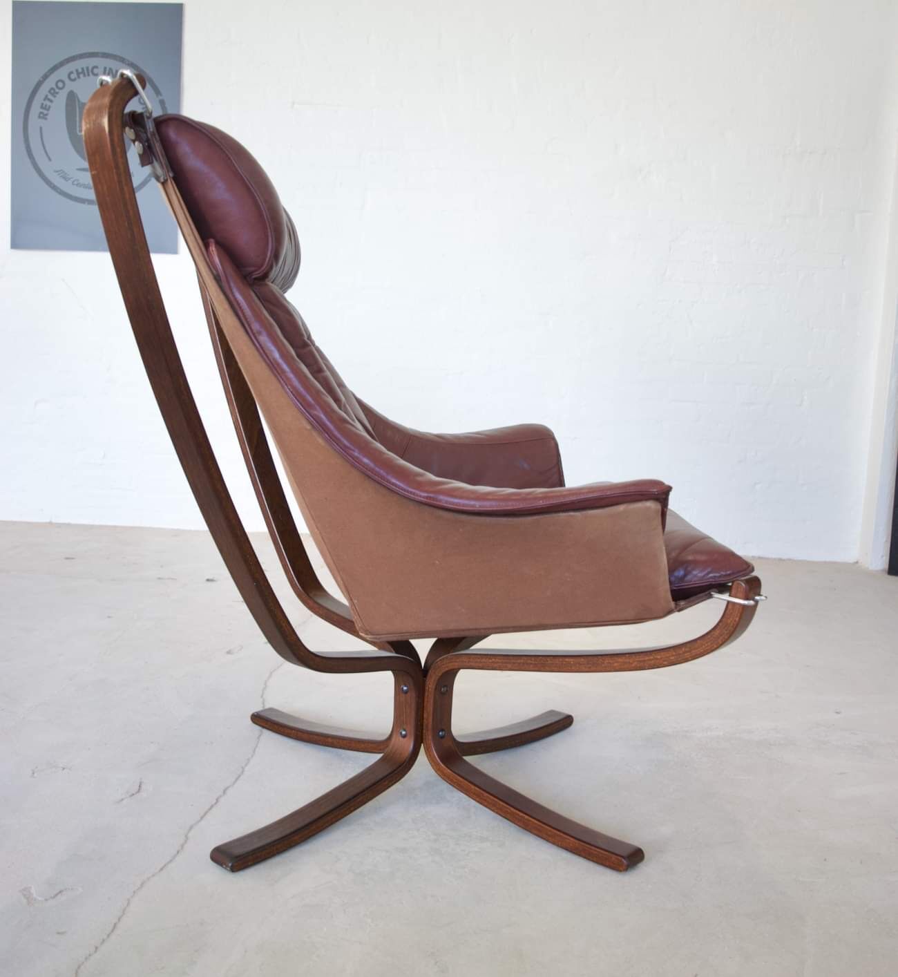 Chaises Falcon à ailes et dossier haut en cuir Sigurd Resell vintage rétro