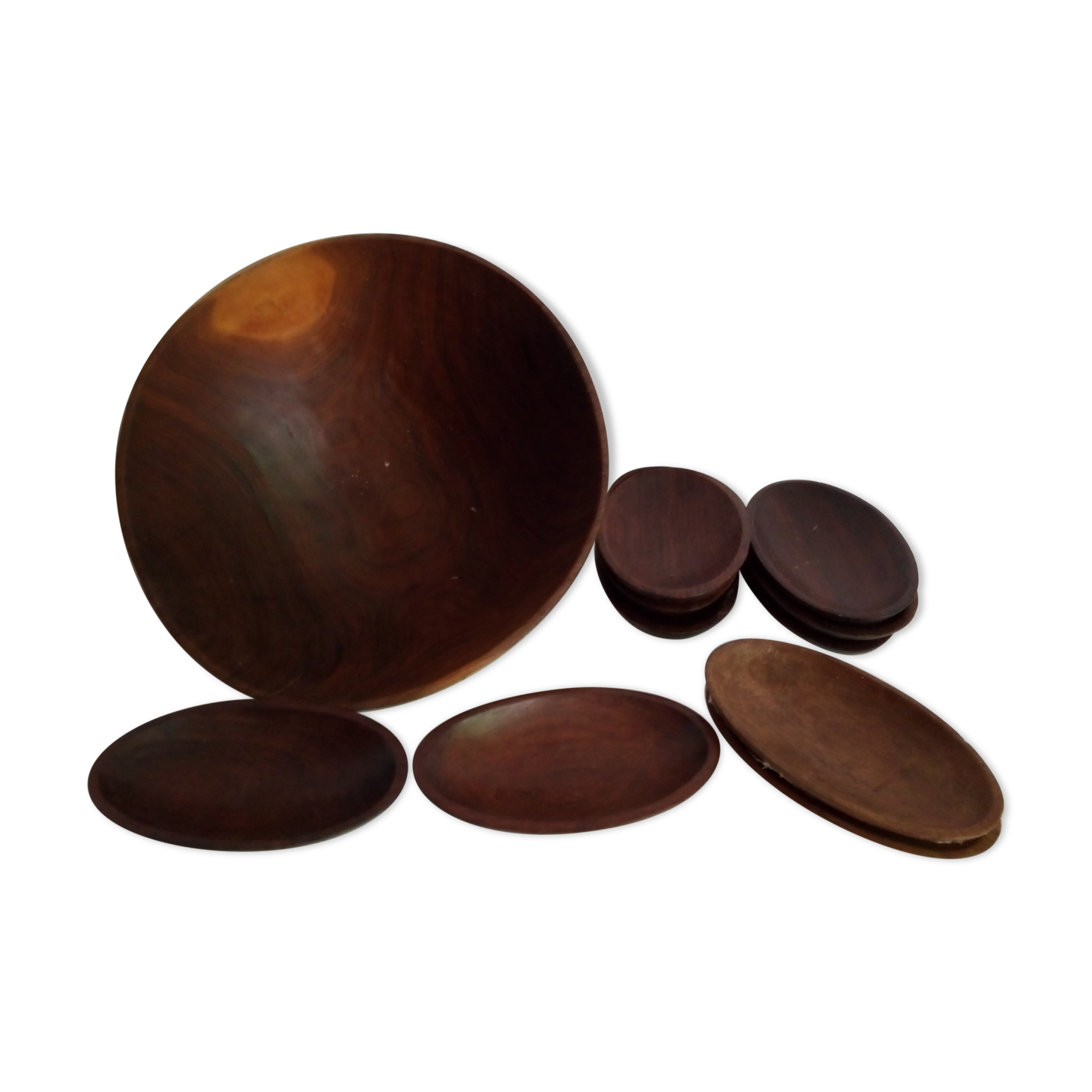 Salad and 10 exotic wooden ramekins, Africa of the 1970